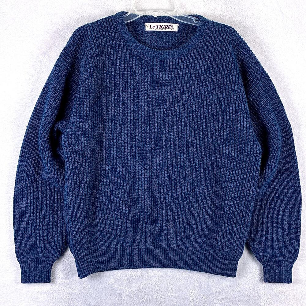 VTG Le Tigre Sweater Mens XL Blue Ribbed Preppy Heritage Cabin Classic 80s USA
